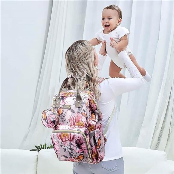 Floral Diaper Bag Backpack with Coin Bag USB Charging Port Stroller Straps - Picture 5 of 7